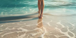 Woman walking barefoot outdoors on the beach